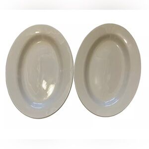 Set of 2 White Oval Dining Plates